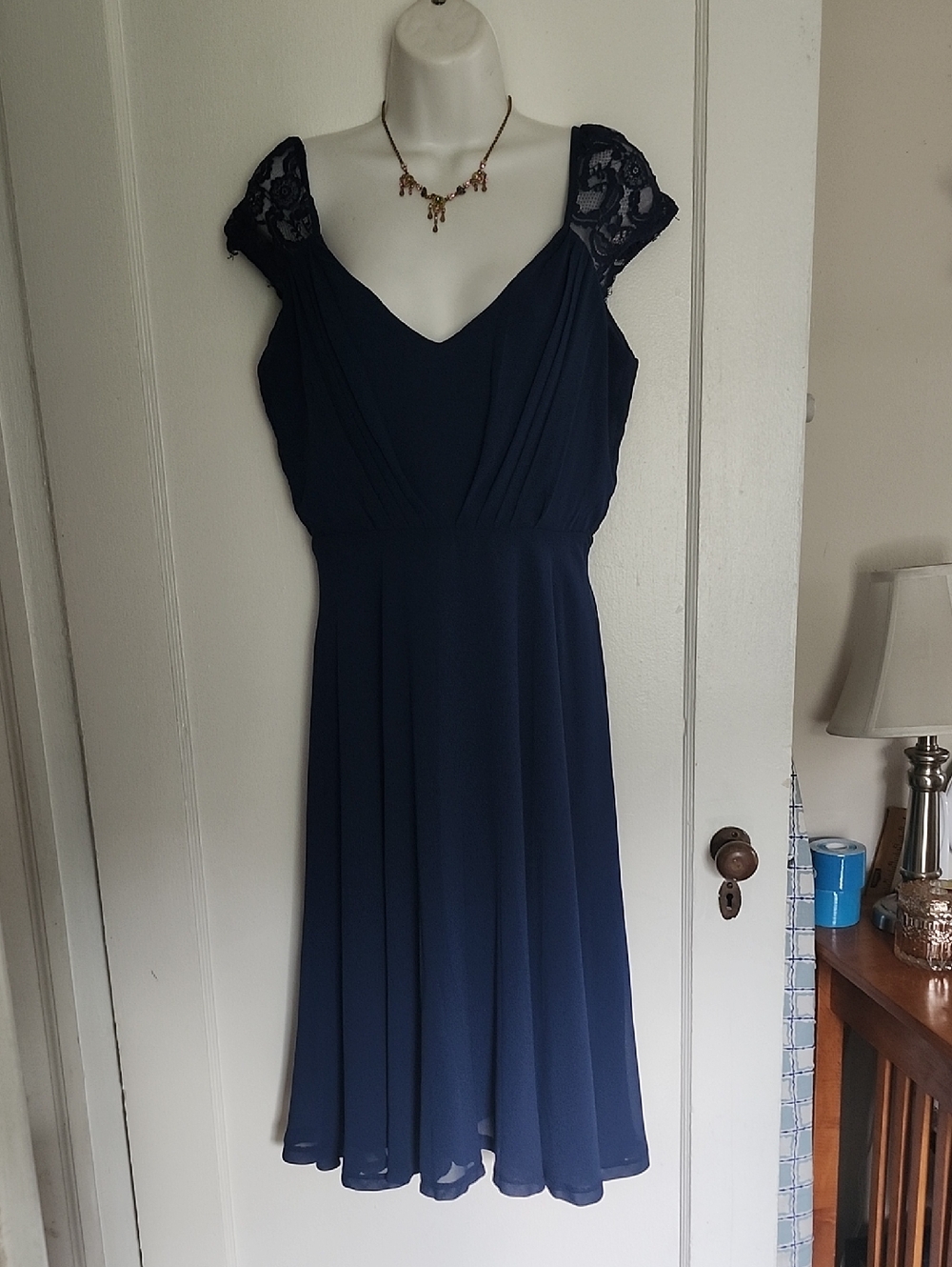 NWT Boohoo Navy Lace Cap-Sleeve Midi Dress size 6